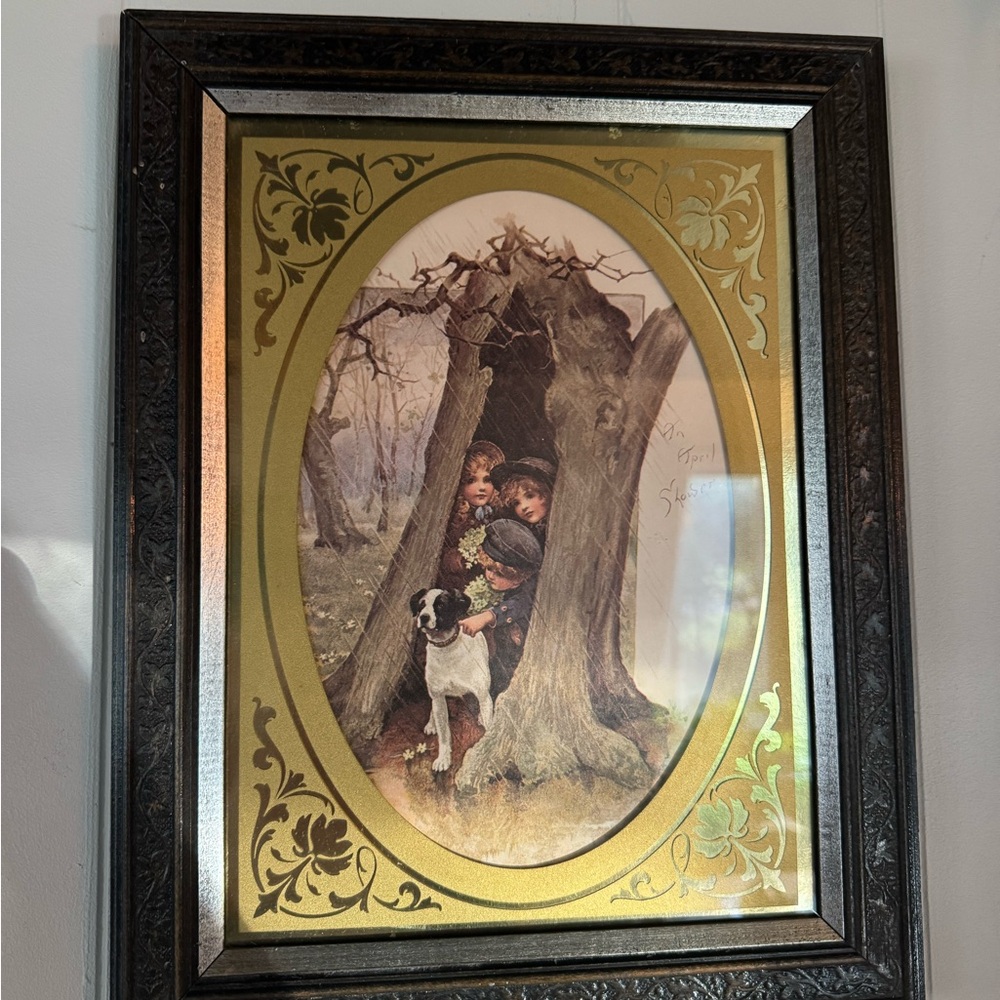 Framed Art Print with Children and Dog